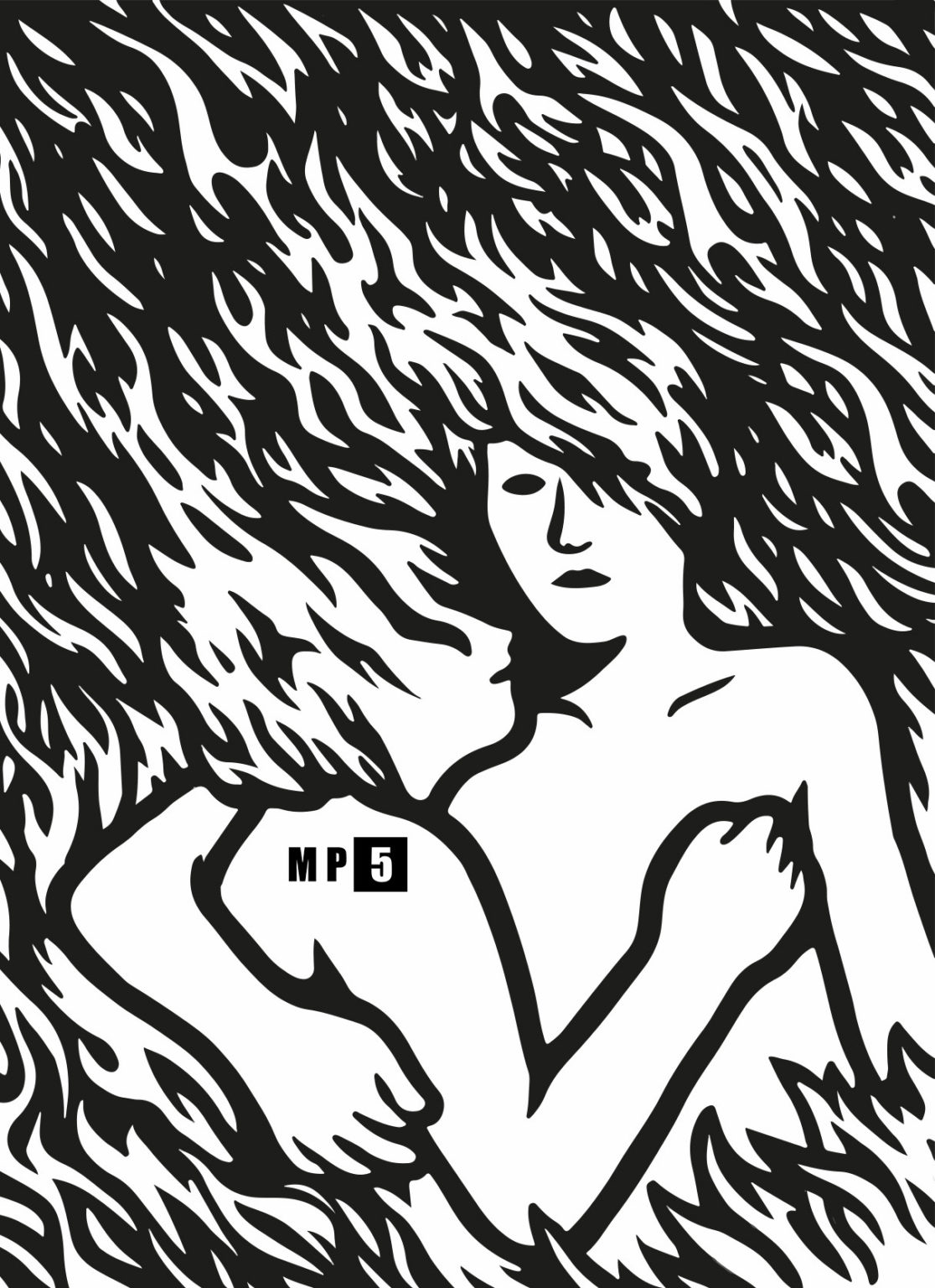 Visuel saison 2022-2023 intitulé Together, de l'artiste MP5, couple enlacé dans le feu